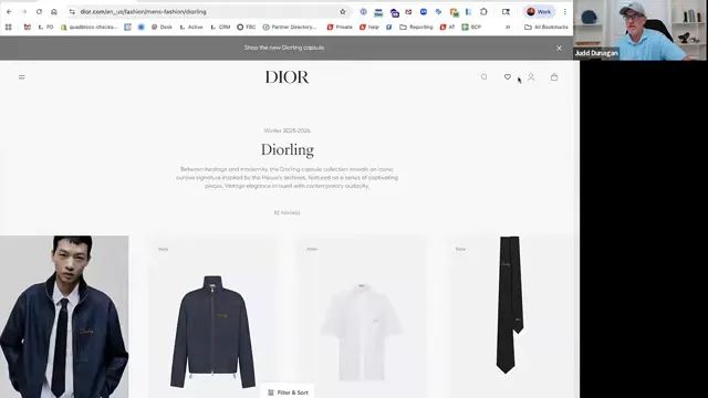 A modern product layout showing composed outfits and filtered mobile interactions